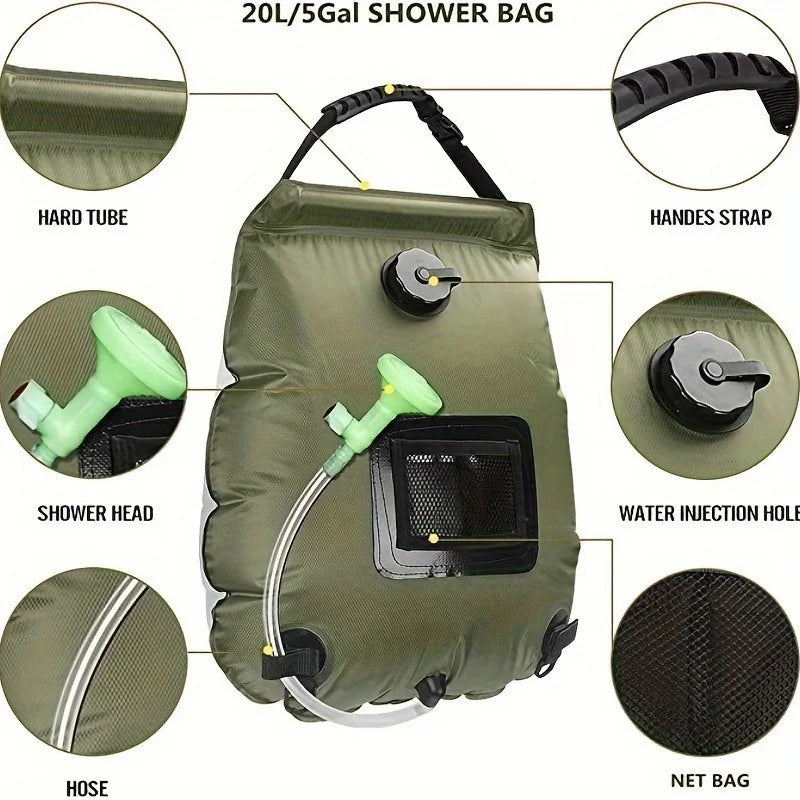 Douche Solaire Portable 20L – Camping & Outdoor avec Pommeau Amovible