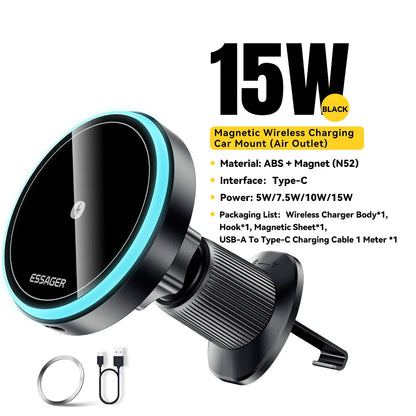 Support Voiture MagSafe Essager 15W – iPhone 13 à 15 Pro Max