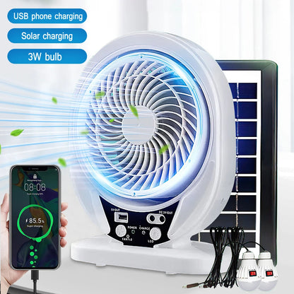 Ventilateur Solaire Portable LED – Rechargeable & Silencieux pour Camping & Extérieur