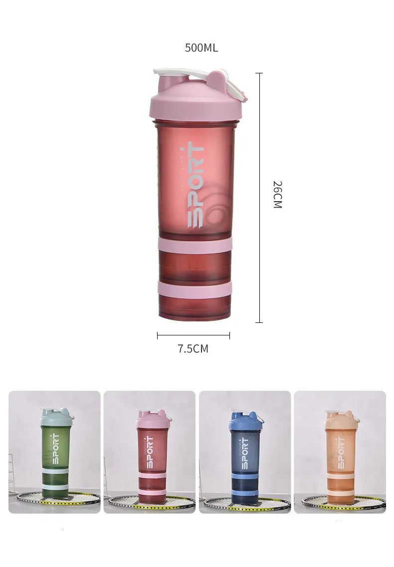 Bouteille de Sport 500ML 3 Couches | Shaker Protéines Portable Sans BPA