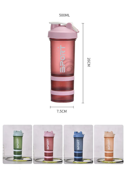 Bouteille de Sport 500ML 3 Couches | Shaker Protéines Portable Sans BPA